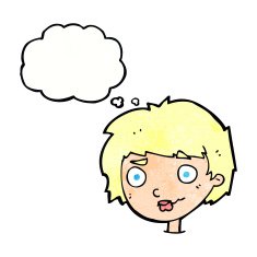 cartoon confused woman with thought bubble N88