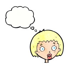 cartoon surprised female face with thought bubble N69