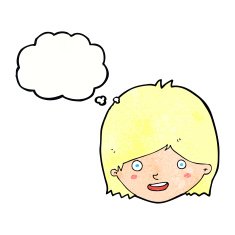 cartoon happy female face with thought bubble N198