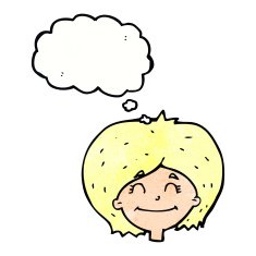 cartoon happy female face with thought bubble N199