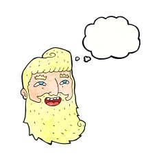 cartoon man with beard laughing thought bubble N10