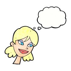 cartoon happy female face with thought bubble N202