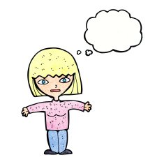 cartoon woman with open arms thought bubble N110