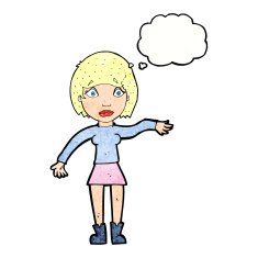 cartoon surprised woman with thought bubble N265