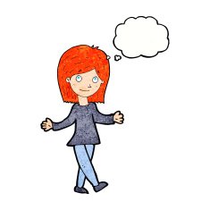 cartoon woman with no worries thought bubble N40