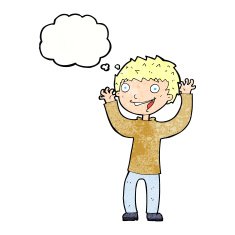 cartoon excited boy with thought bubble N155