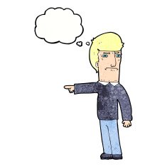cartoon man pointing with thought bubble N208