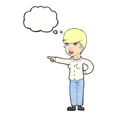 cartoon woman pointing finger of blame with thought bubble N11