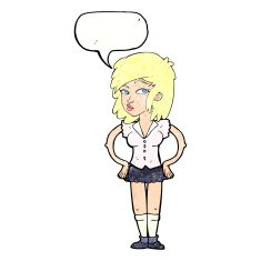 cartoon pretty woman with hands on hips thought bubble N22