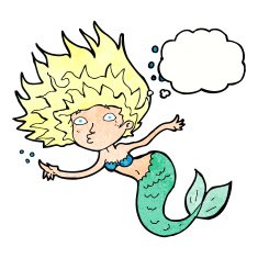 cartoon mermaid with thought bubble N69