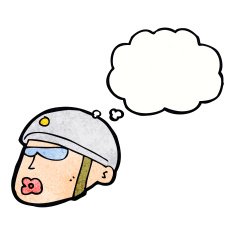 cartoon policeman head with thought bubble N11