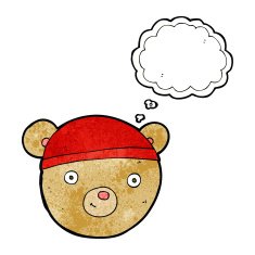 cartoon teddy bear head with thought bubble N15