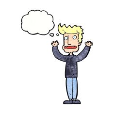 cartoon stressed man with thought bubble N71