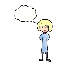 cartoon curious woman with thought bubble N58