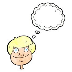 cartoon happy boy's face with thought bubble N21