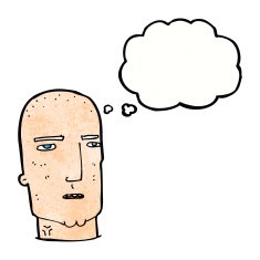 cartoon bald tough guy with thought bubble N21