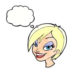 cartoon pretty female face with thought bubble N103