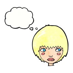 cartoon unhappy girl with thought bubble N21