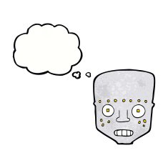 cartoon robot head with thought bubble N68