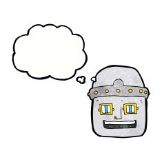 cartoon robot head with thought bubble N69