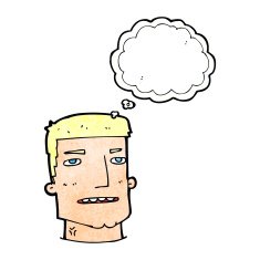 cartoon male head with thought bubble N10