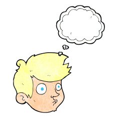 cartoon staring boy with thought bubble N28