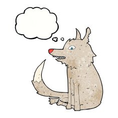 cartoon wolf sitting with thought bubble N6