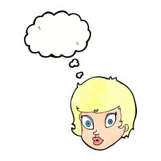 cartoon surprised female face with thought bubble N70