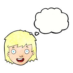 cartoon happy female face with thought bubble N203