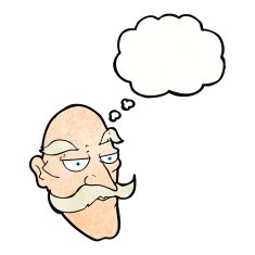 cartoon old man face with thought bubble N10