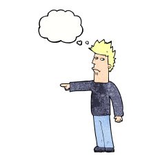 cartoon man pointing with thought bubble N209