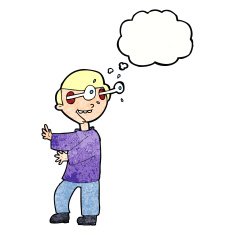 cartoon boy with popping out eyes thought bubble N10