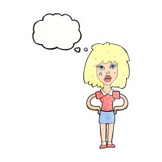 cartoon tough woman with thought bubble N9