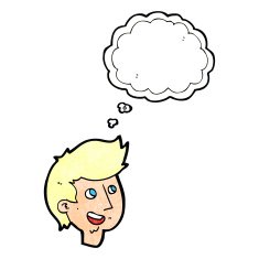cartoon happy boy face with thought bubble N50