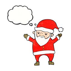 cartoon dancing santa with thought bubble N10