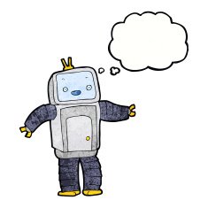 cartoon robot with thought bubble N191