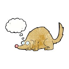 cartoon happy dog with thought bubble N90