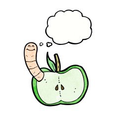 cartoon apple with worm thought bubble N47