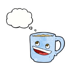 cartoon coffee mug with thought bubble N3