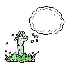 cartoon zombie arm with thought bubble N3