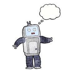 cartoon funny robot with thought bubble N78