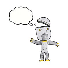 cartoon funny robot with thought bubble N79