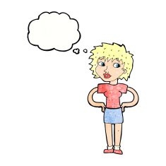 cartoon woman with hands on hips thought bubble N234