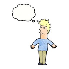cartoon worried man with thought bubble N99