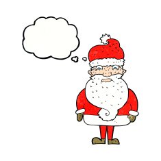 cartoon grumpy santa claus with thought bubble N8