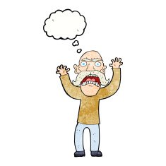 cartoon angry old man with thought bubble N151