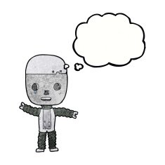 cartoon robot with thought bubble N192