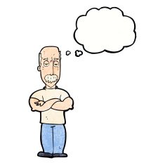 cartoon angry man with mustache thought bubble N10