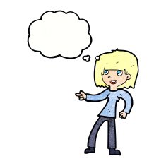 cartoon girl pointing with thought bubble N32