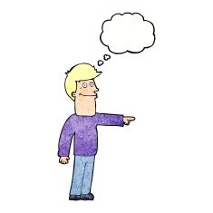 cartoon man pointing with thought bubble N210